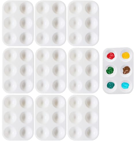 10PCS 6 Wells White Art Paint Tray Palette,Mini Paint Palette Watercolor Palette Painting Tray Plastic Paint Pallets,Rectangular Plastic Paint for Watercolor Acrylic and Oil DIY Craft Art Painting