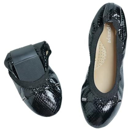 ERLINGO Ballerine pieghevoli da donna, eleganti scarpe arrotolabili con fiocco ed elastico, Nero , 38 EU