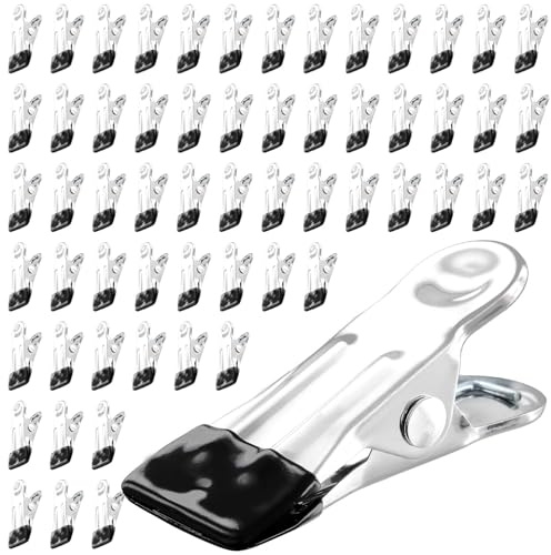 UNGFEI 80 PCS Stainless Steel Pegs for Washing Line, Metal Clothes Pegs | with Non Slip PVC Clip Mouth, for Towel Socks Photos Food Sealing, 5.5x2.3x2.3cm