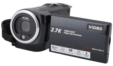 XUMIUZIY 2.7K Camcorder, 50MP 16x Digital Zoom Video Camera Camcorder with Built in Fill Light, Professional 2.8 270 ° Rotation TFT LCD Screen HD Vlogging Camera for Recording