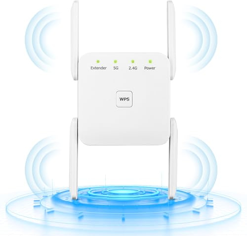 LuLuanping Repetidor WiFi, Extensor WiFi, Amplificador de Señal WiFi 1200Mps, WiFi Booster Doble Banda 5GHz y 2.4GHz, Modo Repetidor/Router/Ap, 4 Antenas, 2 Puertos LAN,para Casa/Oficina (Blanco)