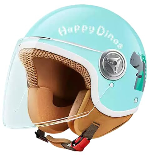 Casco De Moto Con Visera Solar para Niños y Niñas - Compatible con Scooter y Ciclomotor, 48-55 cm, para 3-15 Años (C, 48-54 cm)