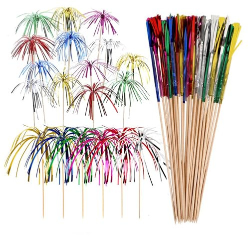 Mirrwin 100 Pezzi Stuzzicadenti Decorativi da Cocktail, Fuochi D'artificio Cocktail Decorativi 23cm Stecchini per Aperitivo Stuzzicadenti per Feste per Antipasti Frutta Dessert Forniture
