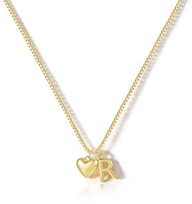 HANLI Heart R Initial Necklace Women Girls 14K Gold Plated Heart A to Z Letter Personalised Name Pendant Necklaces Wedding Anniversary Birthday Gifts for Her Teenage Jewelry