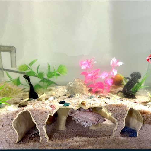 Aquarium Hidden cave，Small Bottom-Dwelling Fish&Shrimp Safe Hiding Hole，Underground Double-Hole Hiding Tunnel，3D Printed， Fish Tank Decoration Accessories (Large Size) (Sand Yellow)
