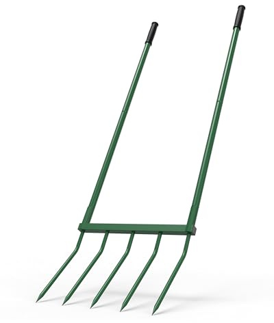 Signstek Grabegabel mit 5 Zinken – 130 cm Gesamtlänge, 51 cm Arbeitsbreite, 30 cm Zinkenlänge – zerlegbare Broadfork zum Tiefenlockern und Belüften des Gartenbodens, ergonomisch & rückenschonend