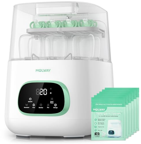 MOLWAY Upgraded Bottle Washer Pro, All-in-One Baby Bottle Washer and Sterilizer & Dryer, Cleaning Machine for Bottles, Pump Parts & Baby Essentials, Effortless Care, Replaces Hand Washing