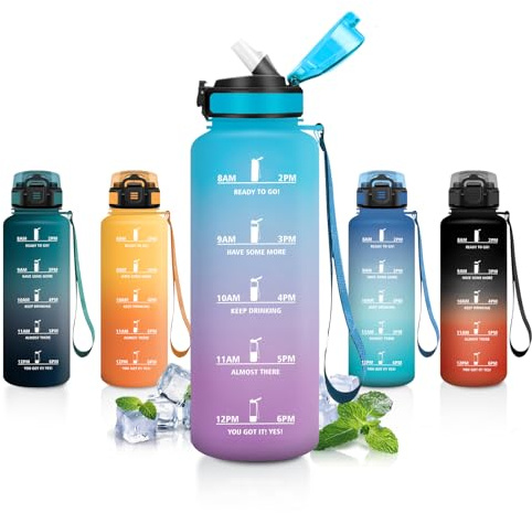 JAPORIA Borraccia Motivazionale 1,5L, Borraccia con Cannuccia, Antigoccia, a Prova di Perdite, Bottiglia Acqua con Indicatore del Tempo, Borracce Sportiva per Campeggio, Viaggio, Ufficio, Gym