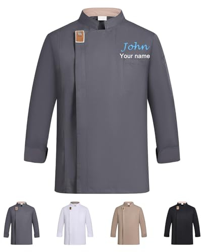 Veste de Cuisine Personnalisable avec Impression Logo et Texte Manches Courtes, Veste Professionnelle Restauration, Blouse de Travail Homme Tenue Cuisine Femme pour Hôtel Restaurant Boucherie