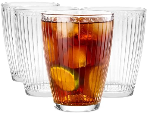 Glasmark KROSNO 1992 dricksglas set om 4 – 350 ml glas med spårstruktur för vatten, juice, läsk, cocktails och långdrycker