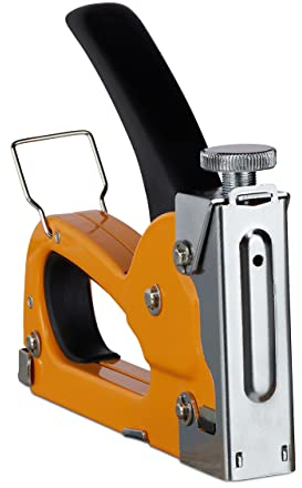 Relaxdays Grapadora Tapicero 500 Grapas, Industrial, Manual, Potencia Ajustable, Cartucho 4-8 mm, Hierro, 1 Ud., Naranja