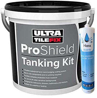 Nassboards Ultratilefix Pro Aqua Shield Wet Room System Waterproof Tanking Kit 9KG - Premium Sealant Kit for Wetrooms, Bathrooms, Wet Zones and Changing Rooms Quick Dry Easy Installation
