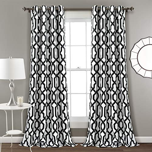 Lush Decor Edward Trellis Curtains Light Filtering Window Panel Set for Living, Dining, Bedroom (Pair), Black & White, 52W x 95L