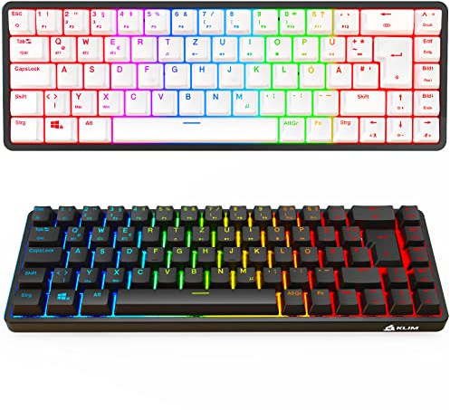 KLIM Shift 60% Mechanische Tastatur Kabellos - NEU 2024 - Hotswappable, Wireless Mechanical Gaming Tastatur - 2.4Ghz & Bluetooth TKL Tastatur Gaming Für PC PS4 PS5 Mac - QWERTZ - Schwarz & Weiß