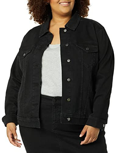 Amazon Essentials Veste en Jean Coupe Classique (Disponible en Grande Taille) Femme, Délavé Noir, M