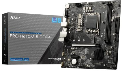 MSI PRO H610M-B DDR4 Motherboard, Micro-ATX - Supports Intel 12th Gen Core Processors, LGA 1700-2 x DIMMs (3200MHz), 1x PCIe 4.0 x16 slot, 1 x M.2 Gen3, Intel 1G LAN, HDMI 2.1 & VGA