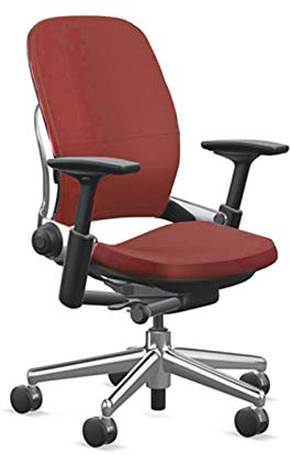 Steelcase Leap Desk Chair in Scarlet Red Elmosoft Leather L135-4-Way Highly Adjustable Arms - Polished Aluminum Frame and Base 8046 - Soft Dual Wheel Hard Floor Casters