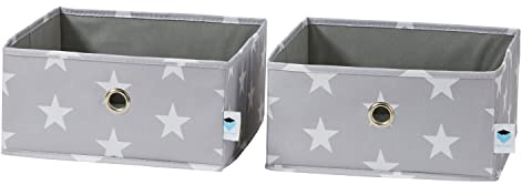 LOVE IT STORE IT Schubladen Ordnungssystem 2-teilig - Organizer für Kleiderschrank - Set mit zwei großen Boxen - Verstärkt mit Karton - Grau mit Sternen - 30x30x15 cm