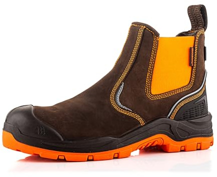 Buckbootz BUCKLER BVIZ3 Brown Orange Hi Visibility 360 Reflective Waterproof Full Safety Dealer/Slip On Boot