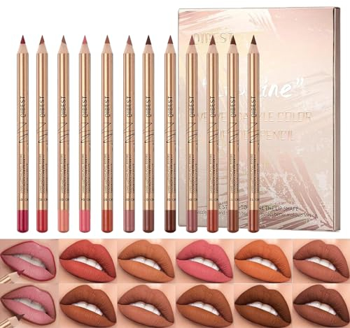 Sitovely 12 colori Set di Matite per labbra Sottile, Lip Liner Pencil Set, Matita labbra cremosa e liscia, Rossetto opaco, Penna per labbra impermeabile, Natural Lip Pen Makeup (A, M)