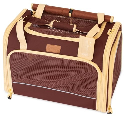 PETPROVED Medium Brown Cat Dog Bag for Small Dogs Cats, 50 x 33 x 33 cm, Up to 7 kg, Active Use, Travel, Veterinary Visits