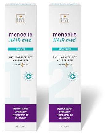 menoelle HAIR med Duo - Anti Hairloss Haarpflege Set - Shampoo, Conditioner. Gegen Haarverlust, Haarausfall, lichtes Haar. 2 x 240ml.