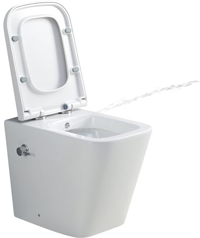Back to Wall Toilet with Bidet, Integrated Combined Bidet Toilet All in One Modern Square Toilets Short Projection Ceramic WC Pan Soft Close Seat BTW Compact Bathroom Toilets