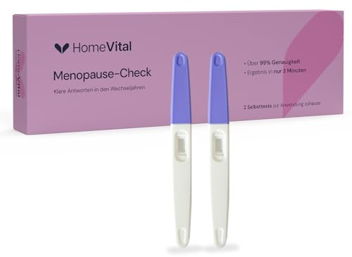 HomeVital Menopause Test für Zuhause - 2 Stück - FSH Hormontest für Frauen in Wechseljahre - Schnelltest bei Symptomen wie Hitzewallungen, Schlafstörungen, Stimmungsschwankungen - Hormon Balance Tests