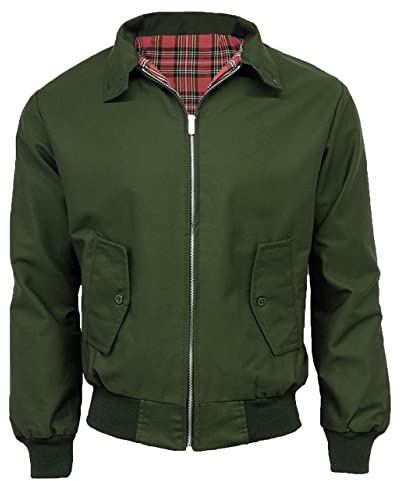StyleWear Blouson bomber Harrington classique avec poignets et taille élastiques pour homme avec boutons vers le bas, poches latérales, fermeture éclair sur le devant, col à manches longues, vert