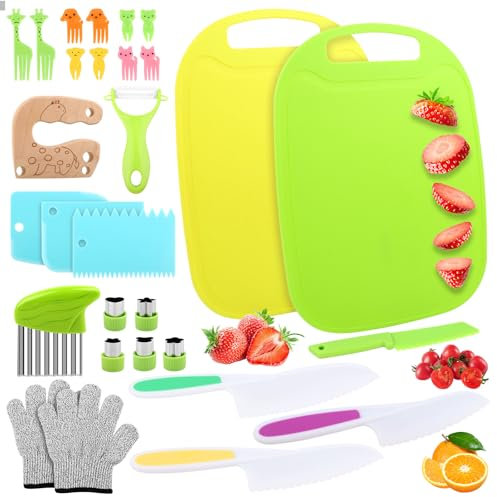 YARVPUV Couteau Cuisine Enfant, 28 Pièces Couteau Montessori Enfantspour Couper des Fruits ou Légumes, pour Cadeau de Noël ou d'anniver