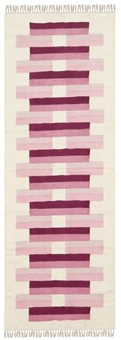 Baumwoll-Läufer, Kelim-Läufer, 10 x 25 cm, Beige und Rosa, leicht waschbar, Handwäsche, Baumwollteppich, Flachgewebe, Boho-Läufer, 0,5 cm, für drinnen und draußen, Läufer für Flur, Treppenhäuser,