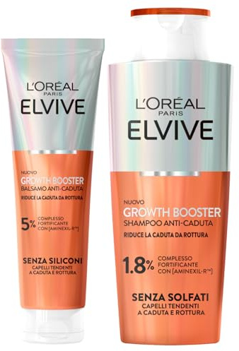 L'Oréal Paris Routine Elvive Growth Booster avec Après-shampooing 150 ml + Shampooing 200 ml Formule pour cheveux cassants avec Niacinamide Aminexil-R Extrait de racine de gingembre - Lot de 2