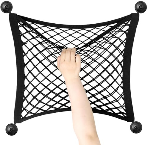 QWORK® Rete Portaoggetti Auto 40 x 45 cm con Accessori per l'installazione, Rete Elastica per Auto, Camper, Roulotte e Barche