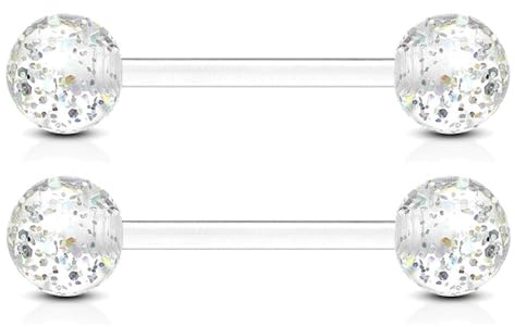 viva-adorno barbell piercing stav tungpiercing plast glitter bollar akryl flexibel bröstpiercing bröstpiercing Z314n, Plast