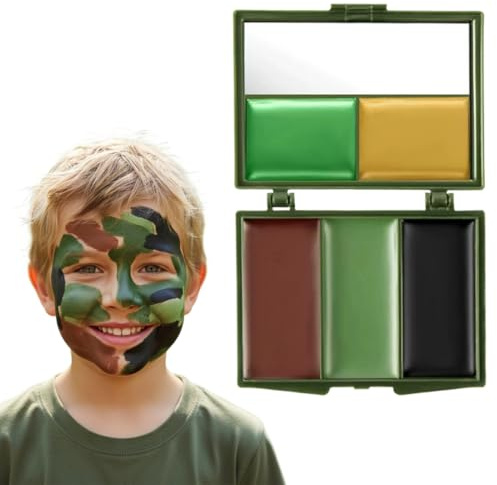 YUVKIN 1 pcs 3-Farben Tarnschminke Camouflage Make Up mit Spiegel, Genehmigt Chameleon Tarnung Survival Militär Armee Gesicht Farbe Camo Woodland (Schwarz, Grün, Braun)