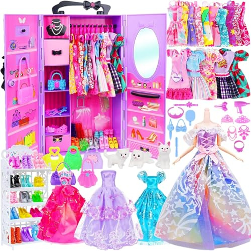 79 Pièces Vêtements et Accessoires avec Armoire pour Poupées 11.5 Pouces