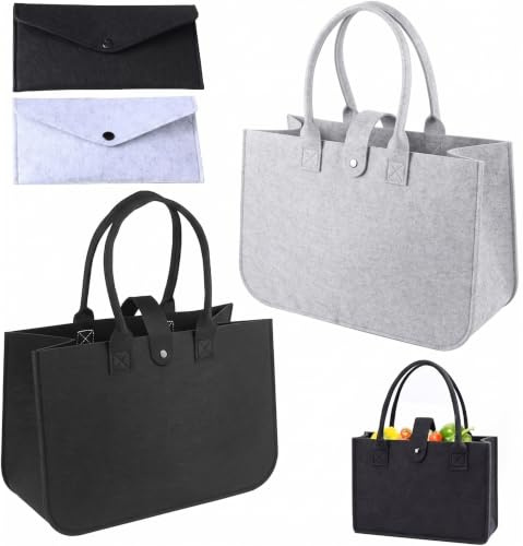 Lunyloer 4 stycken filtväskor, 2 vikbara filtväskor shoppingväska 40 x 30 x 26 cm | med 2 små filtväskor, filthandtag, återanvändbar shoppingväska filt för shopping gå ut resa picknick