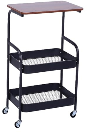 Asixxsix Carro Rodante de 3 Niveles, Carro Utilitario Rodante con Mesa Auxiliar con Ruedas Bloqueables, de Almacenamiento Multifuncional para Oficina, Sala de Estar, Cocina