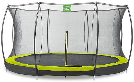 EXIT Toys Silhouette Bodentrampolin - ø427cm - Großes Rundes Inground Gartentrampolin Outdoor für Kinder - Mit Sicherheitsnetz und Fußschutzsystem - Sicherer Einstieg - Gute Sprungkraft - Grün