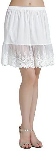 BEAUTELICATE Damen Unterrock 100% Baumwolle Vintage Kurz Halbrock Mit Spitze Stickerei Knielang Dirndl Petticoat, Elfenbein, S Für EUR (34-38)-55cm Länge