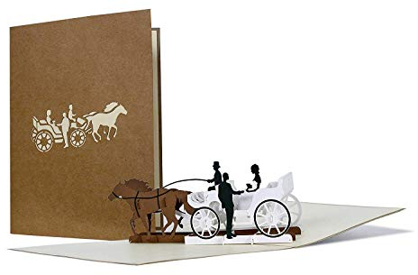 Schöne Karte zur Hochzeit aus Kraftpapier, Paar in Hochzeitskutsche, Karte für Verliebte, Hochzeitskarte, Hochzeitskarten, Einladungskarte, edel, elegant, hochwertig, Just married, L18