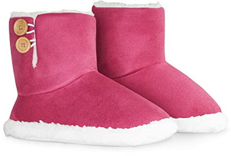 Dunlop, Pantofole da donna a stivaletto, in finta pelliccia di pecora, calde, invernali, altezza alla caviglia, in memory foam, per interni ed esterni, regalo per donne, Rosa (rosa), 38 EU