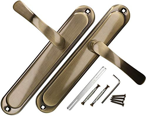 KOTARBAU® Juego de manillas para puerta, Manilla con bocallave, Manijas de puerta de placa larga, Manillas para puerta interior y exterior, Picaportes cuero antiguo, Kit de montaje, 2 manetas