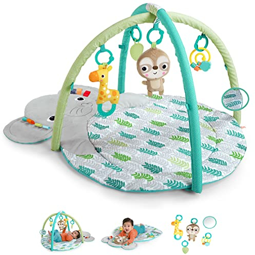 Bright Starts, Gimnasio de Actividades para bebés del Elefante Hug-N-Cuddle, Manta de Juego con Arco de Juegos Desmontable y 5 Juguetes Removibles, Lavable a máquina, Desde recién Nacido
