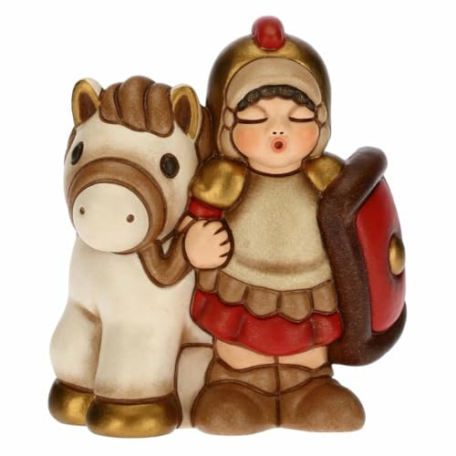 THUN - Figurine crèche Soldat avec Cheval - Décorations de Noël Maison - Ligne crèche Classique, Variante Rouge - Céramique - 7,5 x 5,5 x 8,5 h cm