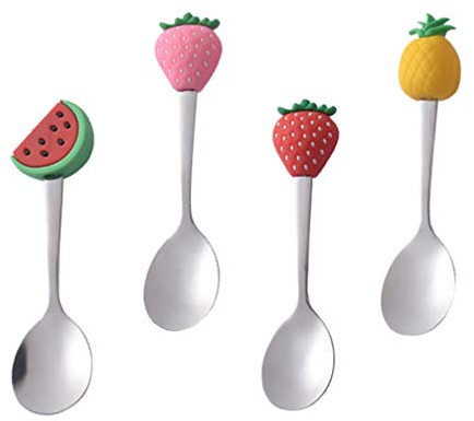 TOYANDONA 4pcs Stainless Steel Fruit Spoons - Strawberry, Pineapple, Watermelon Shaped - Mixing & Tea Spoons for Home, Bar & Cafe