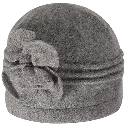 ZLYC Damen Winter Wolle Fischerhüte Blumen 1920s Vintage Bowler Hut (Blume Grau),Einheitsgröße