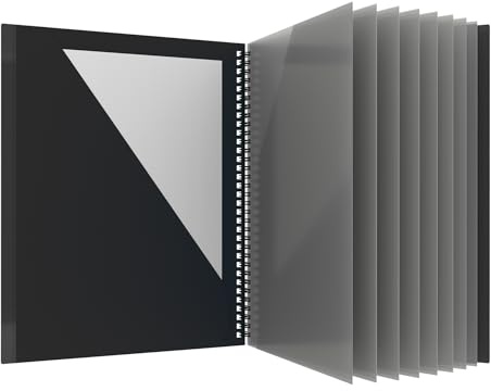 Oxford 10 Pocket Folder, Sturdy Plastic Spiral Portfolio, Anti-Tear Edges, 8 Pockets, 2 Diagonal Interior Pockets, Letter Size, Black (89332)