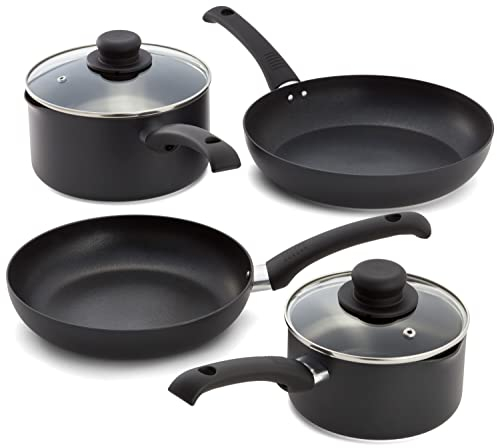 Judge Just Cook - Set di 4 pentole antiaderenti in teflon con coperchio, 16 cm e 20 cm, padelle, 24 cm e 26 cm, pronte per induzione, 5 anni di garanzia