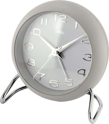 PRIM Dream Alarm Wecker | Analoger Wecker aus Kunststoff mit Metall-Füßen | Ouarz-Schrittmotor, Quartz-Taiwan | Eine Kombination aus modernem und Retro-Design | Grau…